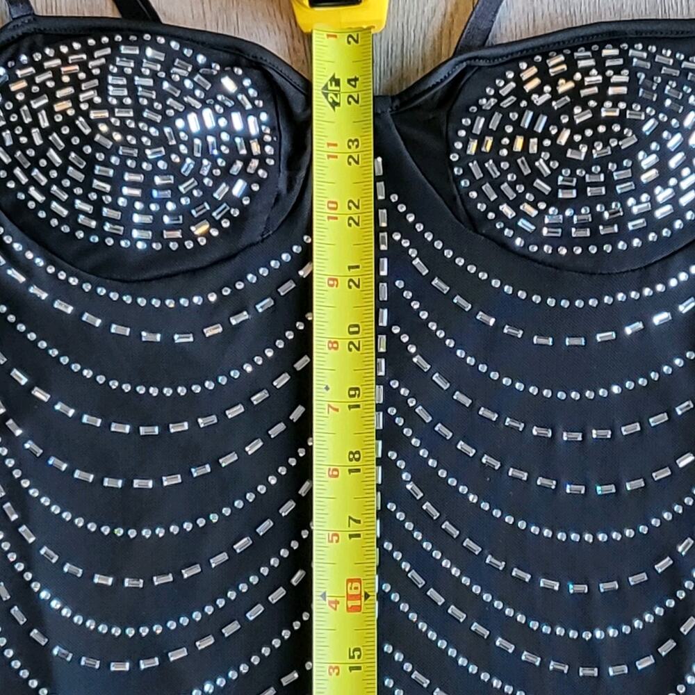 12th Tribe Shake It Black Rhinestone Mesh Mini Dress | Size M, EUC - Picture 6 of 10